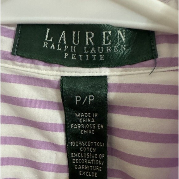 Shabby Chic Lauren Ralph Lauren Shirt Sz PP Women Pink Striped Button Front Boho - Picture 2 of 4